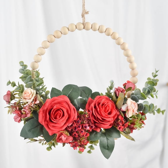 LEORX Red Artificial Flower Gar Decorative Wreath for Home Door Wedding Festival Hanging Decor