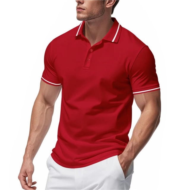 Brnmxoke T-Shirts à Boutons pour Hommes, T-Shirts de Golf Vintage d'Été Décontractés à Col, Manches Courtes, à Blocs de Couleur, Rouges, G