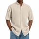 thumbnail image 1 of Blusa y camisa de manga corta con cuello vuelto para hombre, color liso, informal, a la moda, de manga corta, con cuello vuelto y botones, blusa de poliéster para hombre., 1 of 6