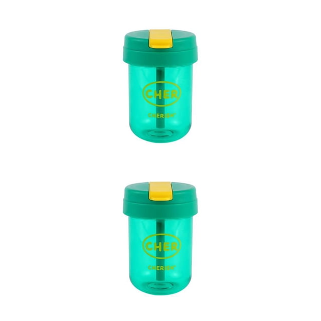 Kearding Botella de agua con pajita 300ML Sellado Taza portátil Plástico Oficina Estudiante Escuela Llevar Fitness Drinkware Verde Verde 2piezas