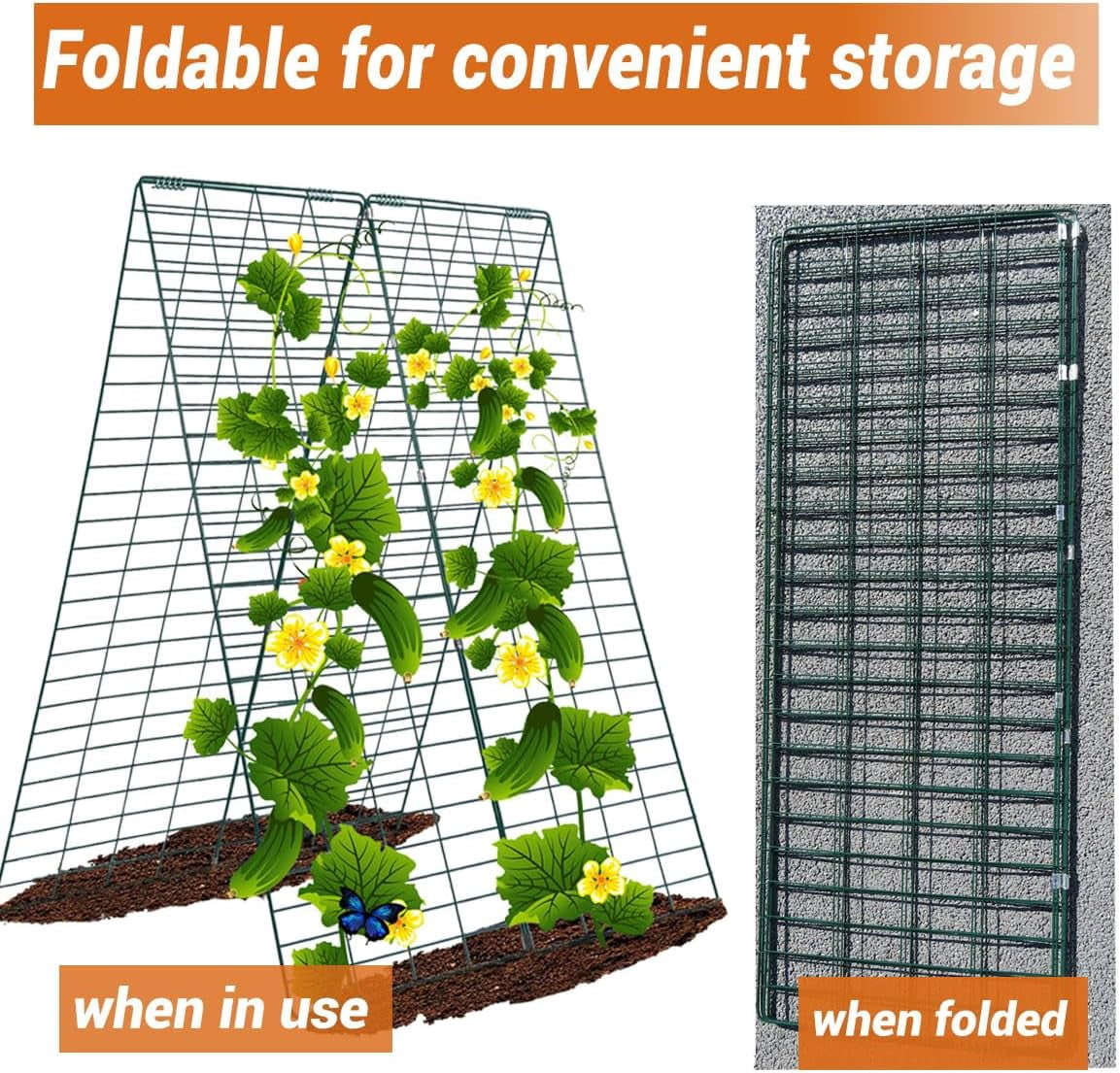 Metal Cucumber Trellis Foldable,Garden Trellis for Climbing Outdoor Plants,Tomato Plant Support,Green Bean Trellis,Vegetable Trellis,Zucchini Trellis,Plant Holders for Outside (1 Pack)