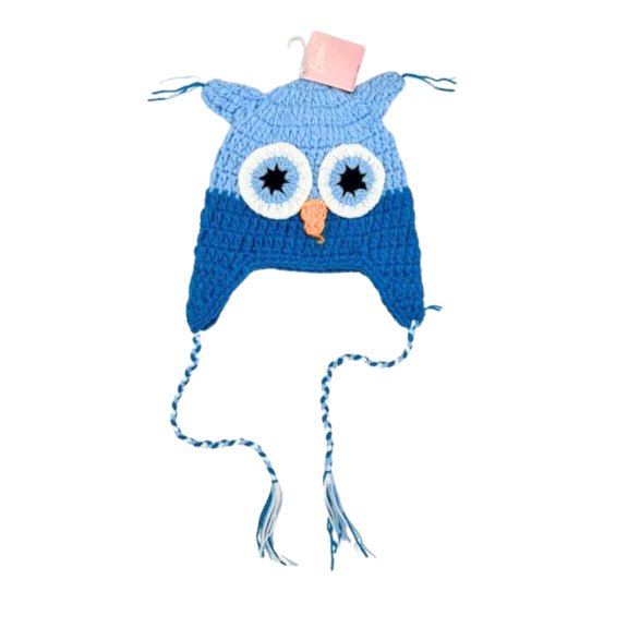 Crochet Owl Hat Blue - Hand-Knit Warm Beanie with Ear Flaps & Tassels for Kids Adults - Cute Animal Themed Winter Accessory for Chilly Days & Gifts
