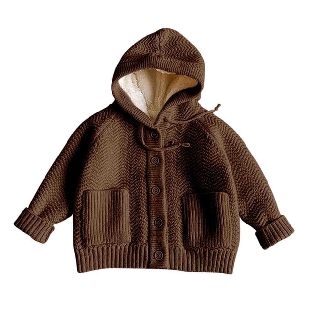 RXMEKW Childrens Solid Color Knitted Cardigan Sweater Versatile for Spring And Winter with a Hooded Hood