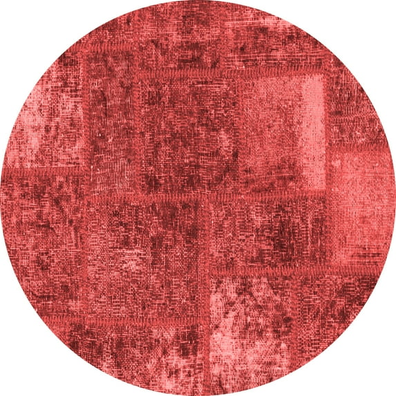 Ahgly Company Machine Washable Indoor Round Patchwork Red Transitional Area Rugs, 7' Round