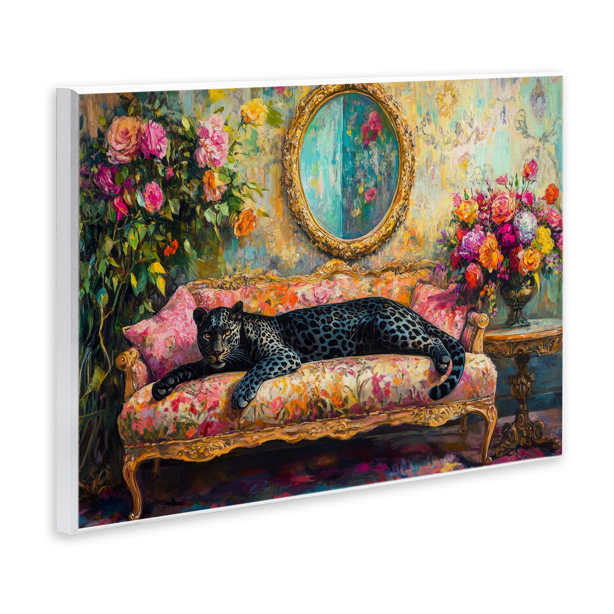 Stupell Industries Lounging Leopard on Floral Sofa Wall Plaque Art, design by Petal Prints Design