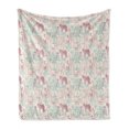 thumbnail image 1 of Ostrich Soft Flannel Fleece Throw Blanket, Safari Tiger Giraffe Lion Peacock Hipster Illustration, Cozy Plush for Indoor and Outdoor Use, 70" x 90", Mint Green Pink Rose, by Ambesonne, 1 of 6