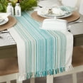 thumbnail image 5 of DII 14x72" Modern Cotton Striped Fringed Table Runner in Teal Blue, 5 of 6