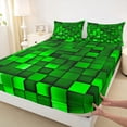thumbnail image 3 of Manfei Abstract Plaid Print Twin Sheet Sets,Stereoscopic Checkered Twin Fitted Sheet,Green Pixel Grid Flat Sheet For Girls Boys,Breathable Home Decor,3pcs, 3 of 7