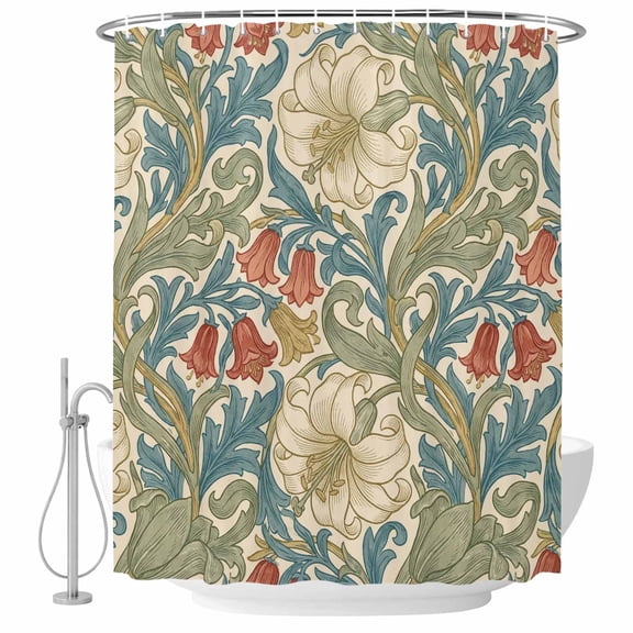 Extra Long Shower Curtain 72x96 Inch, Vintage Lilies Flowers Shower Curtain Waterproof Bathroom Decor, Farmhouse Botanical Floral Fabric Bath Curtain Set Accessories with Hooks