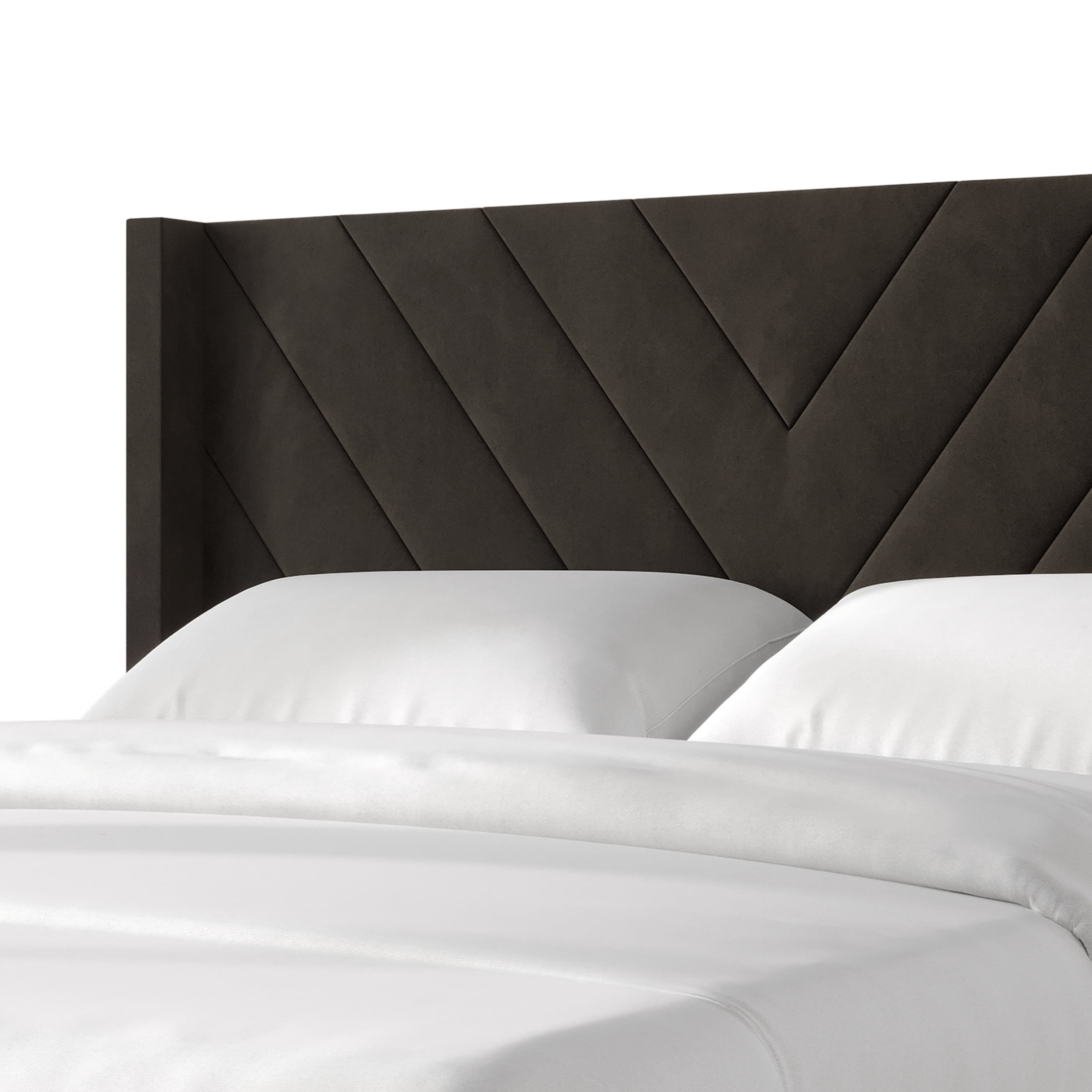 Castle Place Sophisticated Wingback Velvet Upholstered Full Platform Bed, Brown