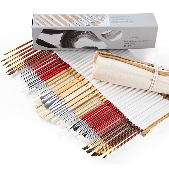 ARTIFY Ensemble de 38 Pinceaux Synthétiques et Naturels avec Rouleau de Toile Portable, Ensemble d'Art de Pinceaux à Cheveux de Qualité Supérieure pour Peinture à l'Aquarelle, Acrylique, Huile et Gouache
