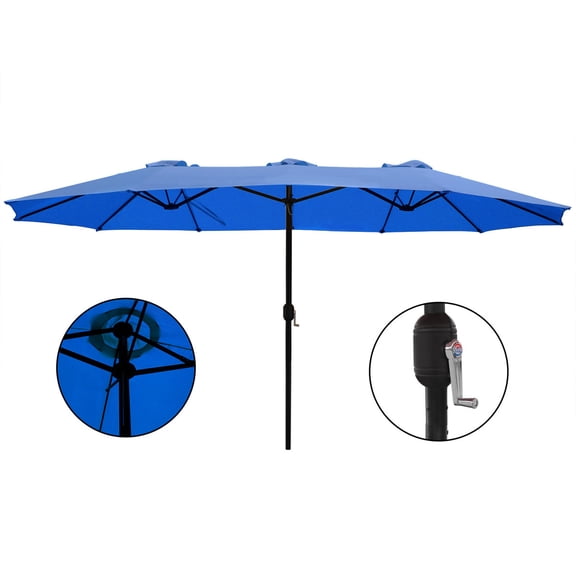 Abble 15x9 ft. Large Double Sided Rectangular Patio Market Umbrella with Crank Lift - Heavy Duty Steel Sun Shade for Pool, Deck, Backyard in Navy