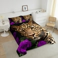 thumbnail image 4 of Erosebridal Jungle Leopard Cheetah Wildlife Bedding King Comforter Set, Purple Rose Flower Down Comforter, Reversible 3-Piece, 4 of 7