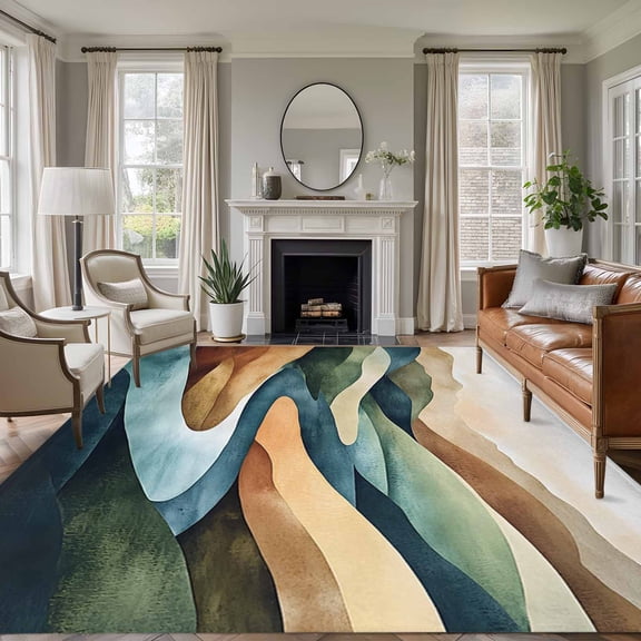 Colorful Abstract Art Large Area Rug 8x10 FT, Non Slip Living Room Throw Carpet, Mountain Modern Watercolor Washable Soft Indoor Outdoor Carpet Non-Shedding Rug for Bedroom Dining Room