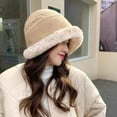 thumbnail image 3 of CoCopeaunts Winter Warm Velvet Lamb Hair Bucket Hat for Women Street Shooting Casual Wide Brim Warm Plush Pot Hat for Internet Celebrities, 3 of 6