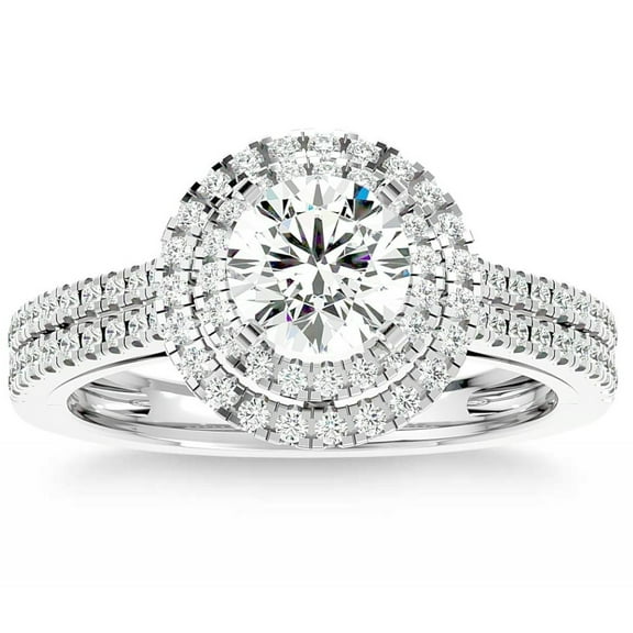 Edge Jewel 14k White Gold Over Diamond Wedding Anniversary Rings - 2 Ct Round Cut Lab Created Diamond Wedding Rings for Women's - Women's Jewellery Engagement Silver Rings - Anniversary Gifts