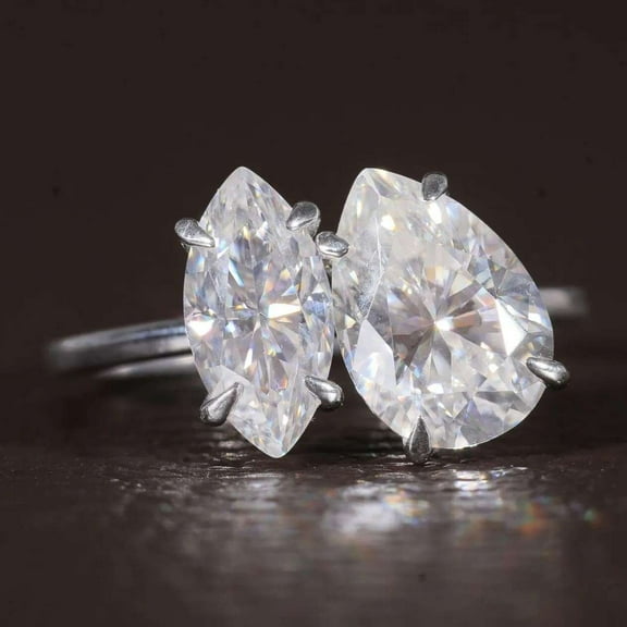 Jewelerix 10K White Gold Vermeil Proposal Ring Pear Shape Engagement Ring Marquise Cut Moissanite Diamond Forever One Birthday Gift Ring