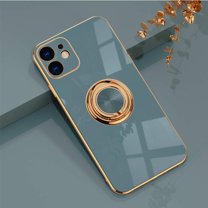 for iPhone 12 Mini Ring Holder Case 360 Degree Rotation Kickstand Girly Case Shiny Glitter Plating Rose Gold Edge Work with Magnetic Car Mount Slim Soft Tup Case for Women Girls Gray