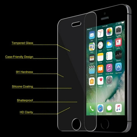 iPhone 5 5C 5S SE Tempered GLASS Screen Protector Bubble Free Scratch Resistant Case Friendly Ultra Thin HD