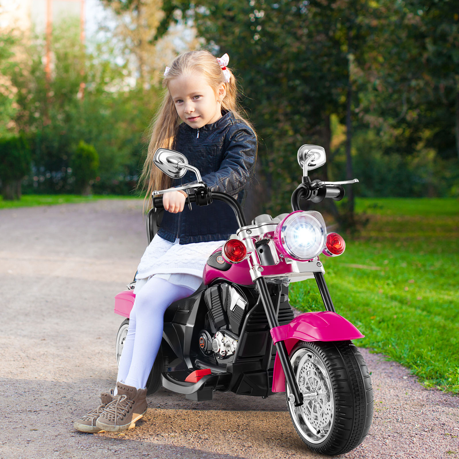 Gymax 6V Electric Kids Motorcycle 3-Wheel Ride On Toy w/ Adjustable Headlight Rose