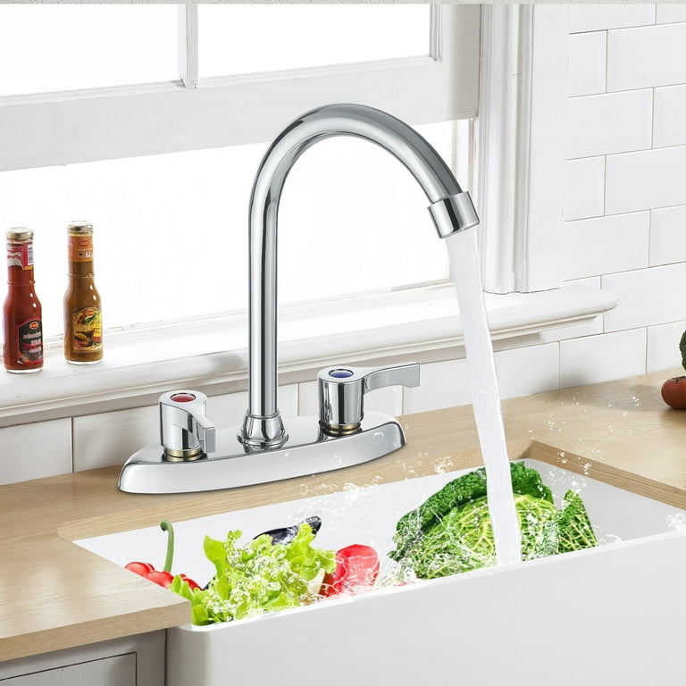 Double Holes and Handles Kitchen Faucet Hot Cold Basin Sink Mixer Water Tap US Double Holes and Handles Kitchen Faucet Hot Cold Basin Sink Mixer Water Tap US