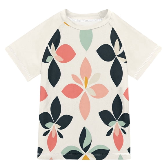 FORMRS Boys Rash Guard with Short Sleeves UPF 50  Swim Shirts Sizes 3-12T, Black Retro Flower