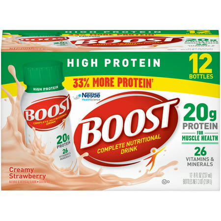 Boost High Protein Complete Nutritional Drink, Creamy Strawberry, 8 fl oz Bottle, 12