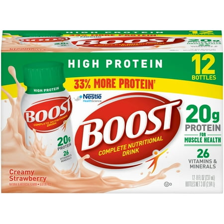 Boost High Protein Complete Nutritional Drink, Creamy Strawberry, 8 fl oz Bottle, 12 (Best Nutritional Supplement Drinks)