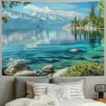 thumbnail image 2 of PRATYUS  Nature Tapestry, Lake Tahoe Snowy Mountain Reflection on Clear Water Rocky Shore View, Fabric Wall Hanging Decor for Bedroom Living Room Dorm, Pale Blue Green Eggshell Painting, 2 of 6