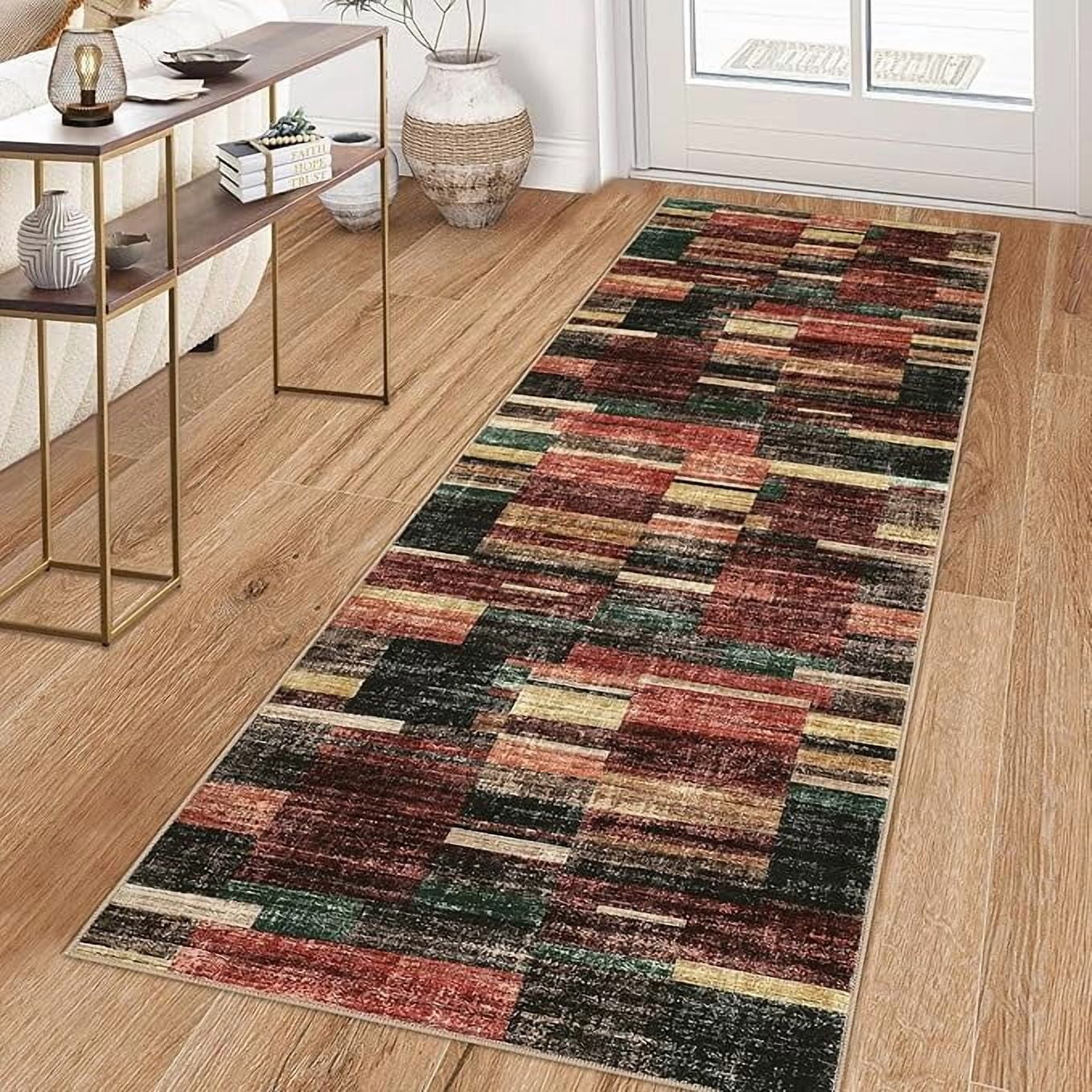 Washable Runner Rug 2x6 Modern Entryway Rug Tartan Plaid Non Slip Kitchen Rugs Rustic Bedroom Area Rug Hallway Runners Soft Carpet Bath Mat Stain Resistant Throw Rugs for Laundry 2'x6' Red