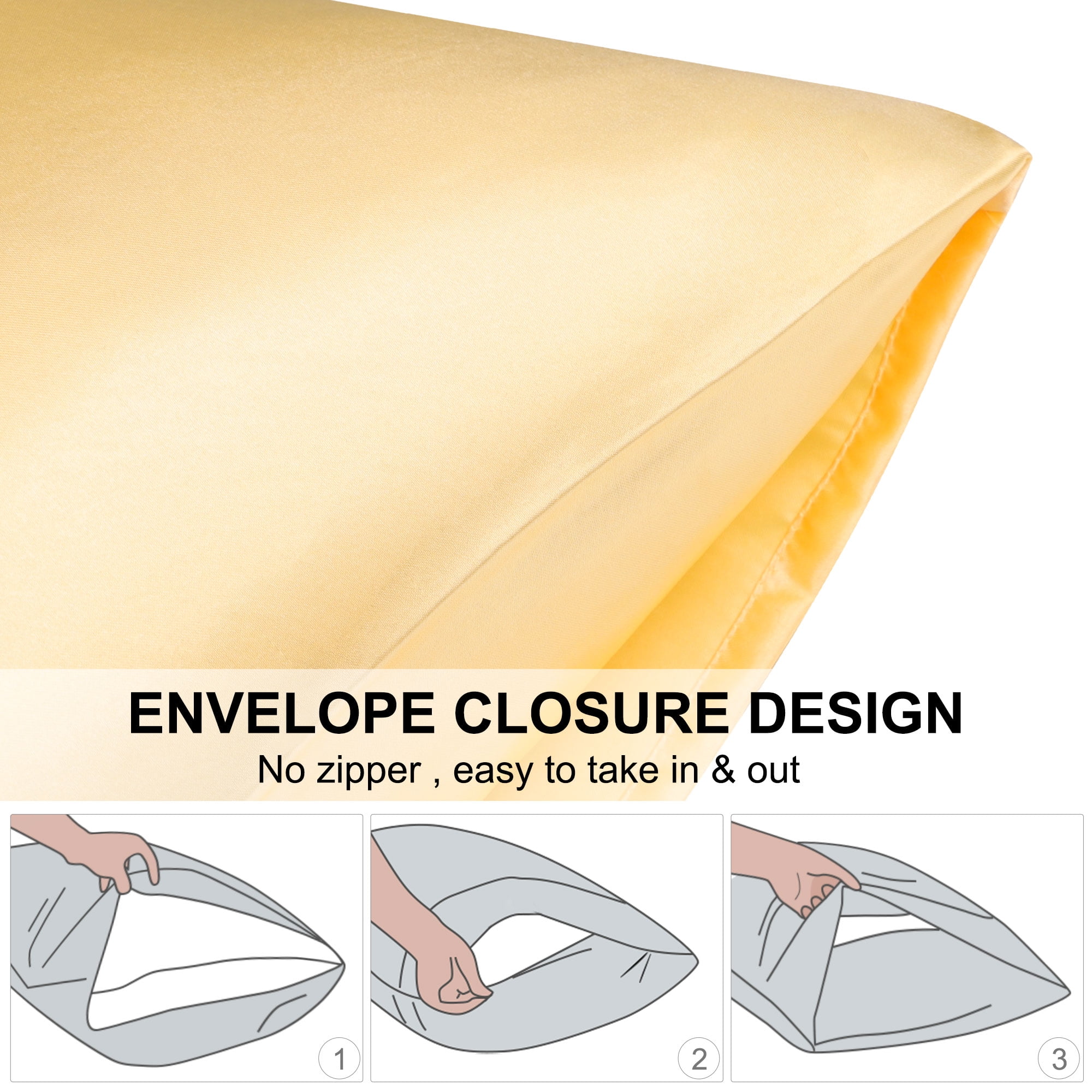 Unique Bargains Satin Envelope Closure Pillowcases Set of 2 Gold 20"x26"