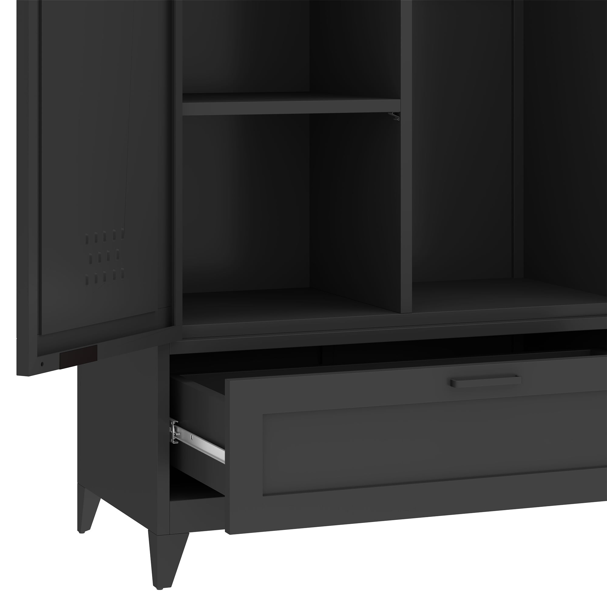 Uforic 70.9" Garage Storage Cabinet with Doors & Shelves, Metal Cabinet with Lights, Black