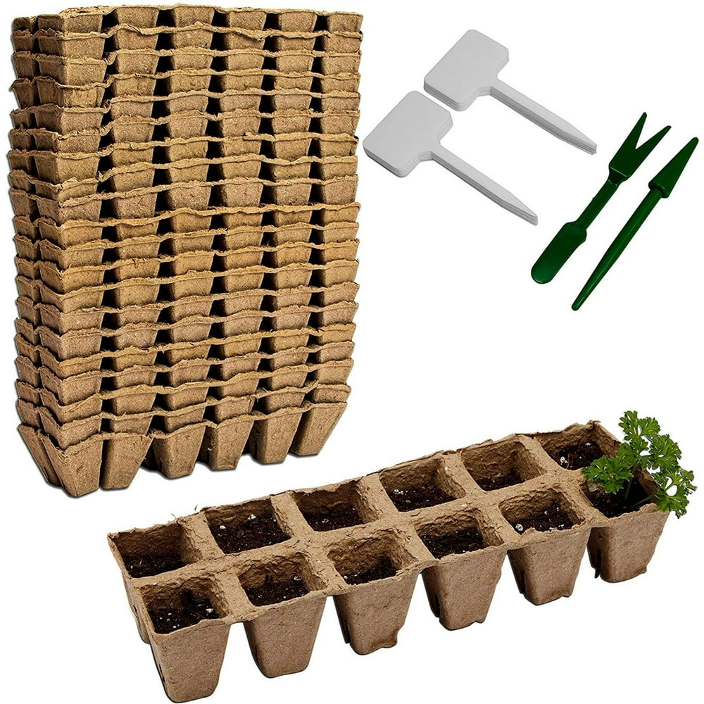 20 PCS Rectangle Seed Starter Peat Pots Seedling Tray with Plant Labels