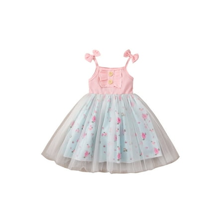 

Canrulo Newborn Infant Baby Girl Dress Sleeveless Halter Knit Tulle Dress Baby Summer Casual Onesie Outfits Pink 6-12 Months