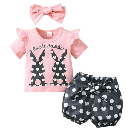 

Fsqjgq Summer Outfit Girls Size 6 Infants Baby Girls Toddlers Rabbits Bunny Prints Shorts Sleeves T Shirt Tops Pants Shorts Hairband Set Girl T Shirt 7 Polyester Red 12M