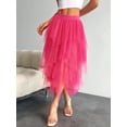 thumbnail image 4 of Womens Irregular Mesh Tulle Skirt High Waist Versatile Slimming Layered Tutu Skirt Rose Red S, 4 of 7