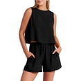 thumbnail image 2 of Women's Set Summer Sleeveless Tops And Drawstring Shorts Fashion Suit 2pcs, 2 of 6