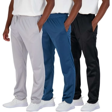 Real Essentials 3 Pack: Men's Active Athletic Casual Tricot Open Bottom Sweatpants with Pockets (Available In Big & Tall)