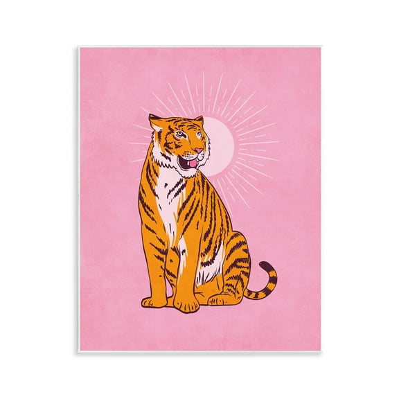 Stupell Industries Preppy Tiger on Pink Animals Painting Unframed Art Print Wall Art, 11 x 14