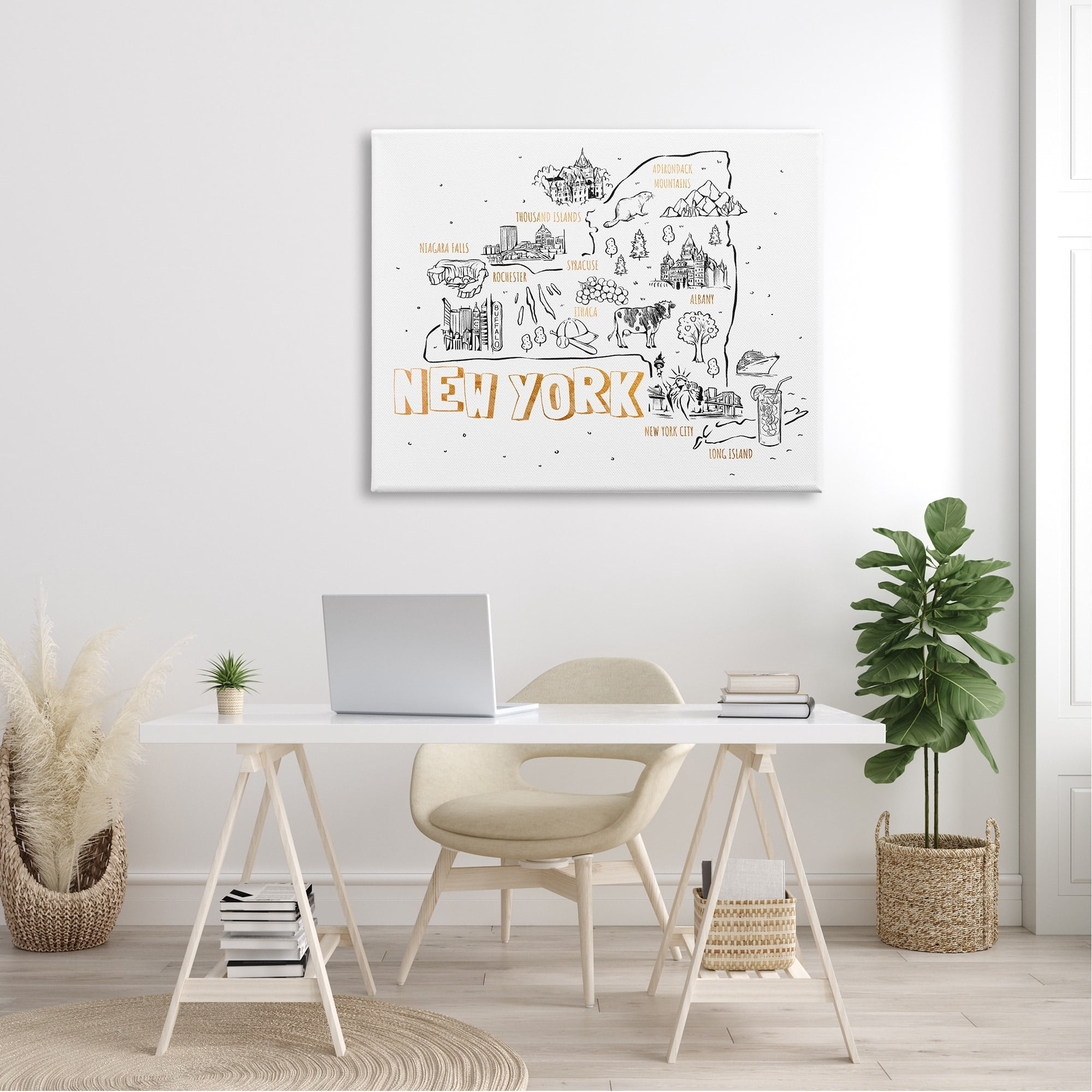 Stupell Industries New York Landmarks Text Diagram Glam Accent Canvas Wall Art, 48 x 36, Design by Ziwei Li