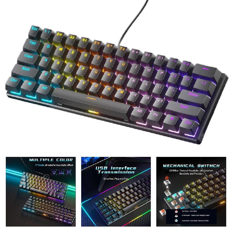 61 Key LED Backlit Cord Gaming Keyboard Ergonomic Waterproof Mechanical