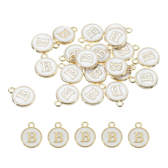 Alphabet B Letter Charm Double Sided Enamel Initial Alphabet Pendant White for Jewelry Making 20 Pcs