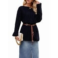 thumbnail image 3 of Women Shirts Knit Off-Shoulder Sweater Long Sleeve Crochet Hollow Out Boho Chic Pullover Black L, 3 of 10