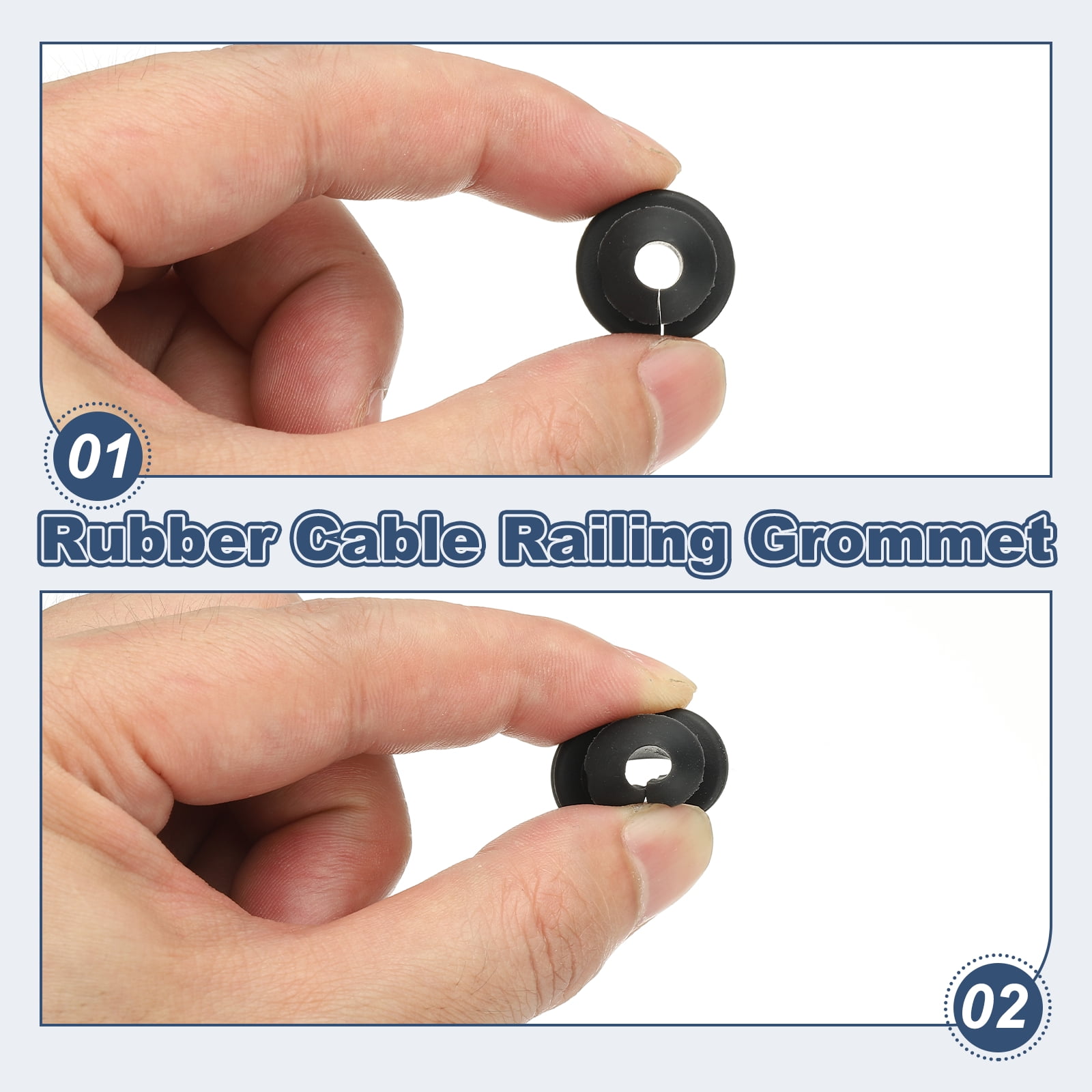 200pcs Cable Railing Rubber Grommets for 1/8" 3/16" 5/32" Cables, Cable Railing Grommet Hardware Kit for Metal Running Tube Posts Deck Wire Rope Protective Sleeves, Black