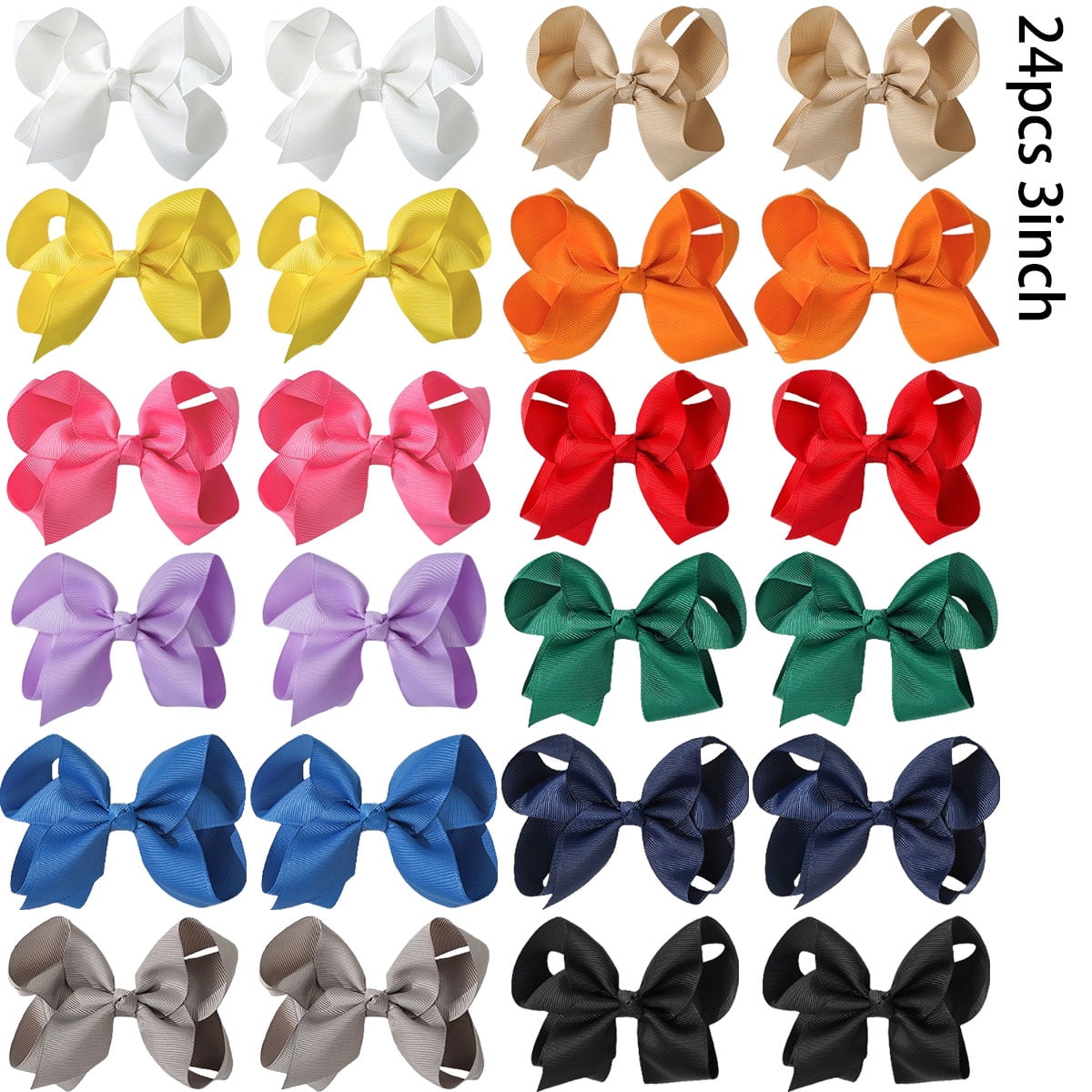JoyBowie 24pcs 3inch Multi-Color Ribbon Hair Bows for Girls Daily Party School Hairstyling