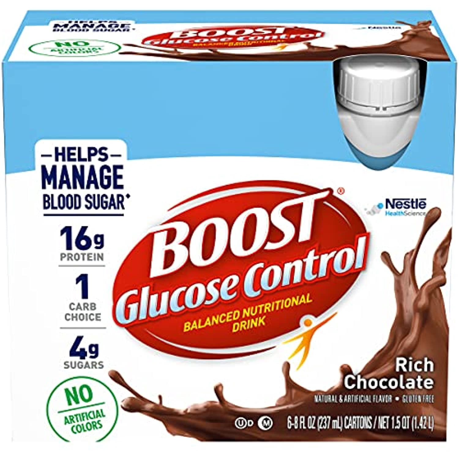 Boost Glucose Control Balanced Nutritional Drink, Rich Chocolate, Helps Manage Blood Sugar With No Artificial Colors, 8 Fl Oz Bottles, 6 Ct (Pack Of 1)