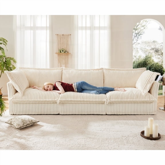 Living Room Sofa - Deep Seat & High Back Pillows, Removable & Soft Corduroy Cover