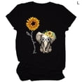 thumbnail image 1 of Camiseta de mujer Blusa con cuello redondo y manga corta con estampado de girasol, Negro, L Vogacara  AP001988-03, 1 of 5