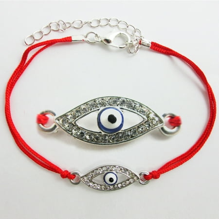 Alltopbargains 1 Evil Eye Hamsa Nazar Mati Silver Plated Red 1 Evil Eye Hamsa Nazar Mati Silver Plated Red Macrame Kabbalah Bracelet Lucky