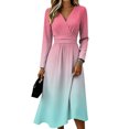 thumbnail image 2 of BOMYJESK Summer Dresses for Women 2026 Wrap Crossover V Neck Fall Midi Dresses Hugging Slim Beach Pleated Formal Office Dress Pink XL, 2 of 5